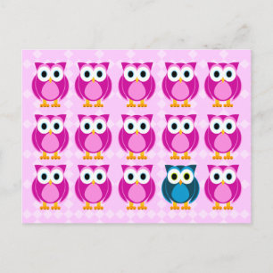 Odd Man Out - Niedlicher Owl Cartoon Postcard Postkarte