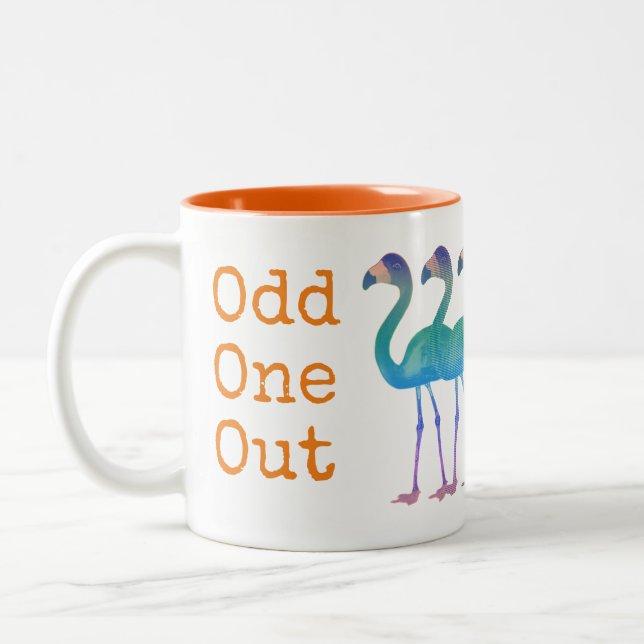 "Odd One Out" Flamingo Coffee Tasse (Orange) (Links)