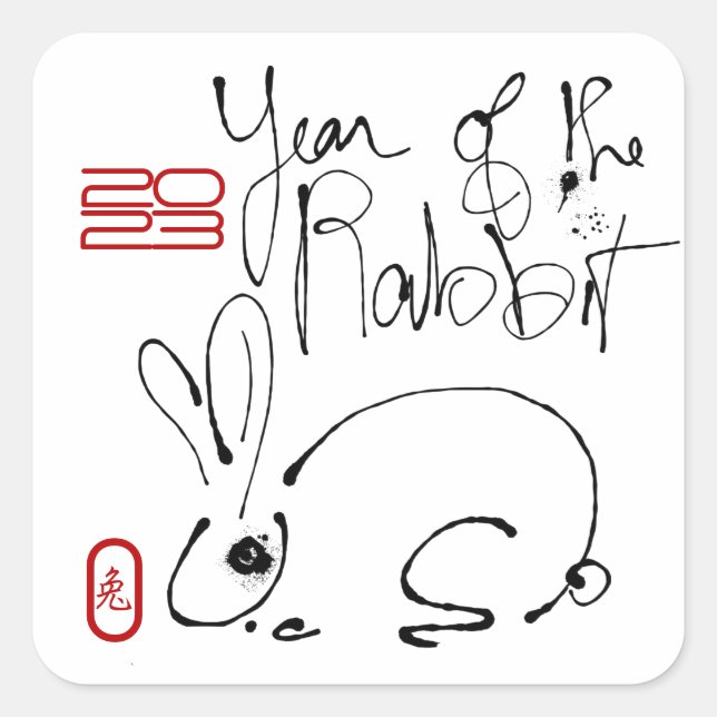 Odd Rabbit Original Tinte Zeichnend Chinesisches J Quadratischer Aufkleber (Vorderseite)