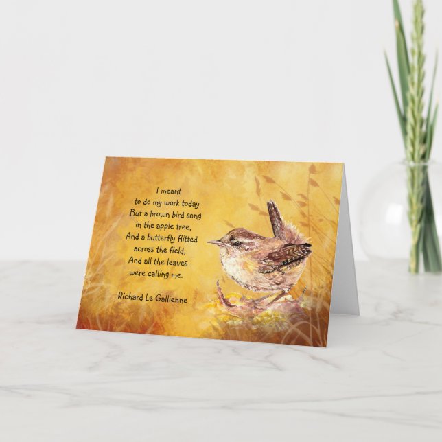 "Ode zum Frühling" Aquarell-Brown-Vogel-Gedicht Karte (Vorderseite)