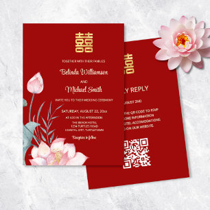 ODER Code   Lotus Blume Chinesische Hochzeitseinla Einladung