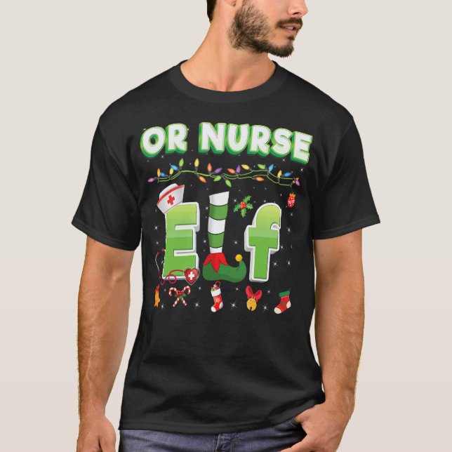 Oder Krankenschwester-Elf-Weihnachtslicht-Pullover T-Shirt (Vorderseite)