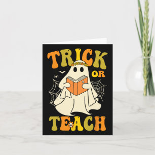 Oder lehren Groovy Halloween Retro Floral Ghost Te Karte