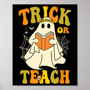 Oder lehren Groovy Halloween Retro Floral Ghost Te Poster