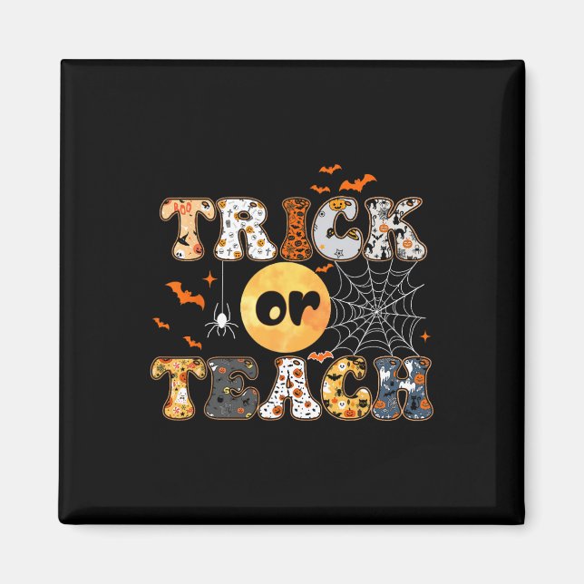 Oder lehren Groovy Lehrer Halloween Retro Floral G Magnet (Vorne)
