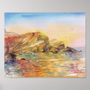 Odesa-Shellstone-Küste im goldenen Licht Aquarell Poster