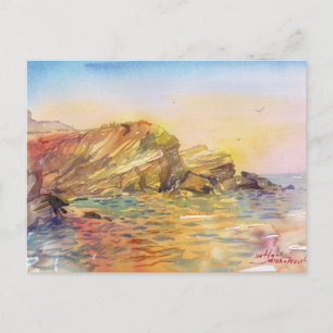 Odesa-Shellstone-Küste in goldenem Licht Aquarell Postkarte