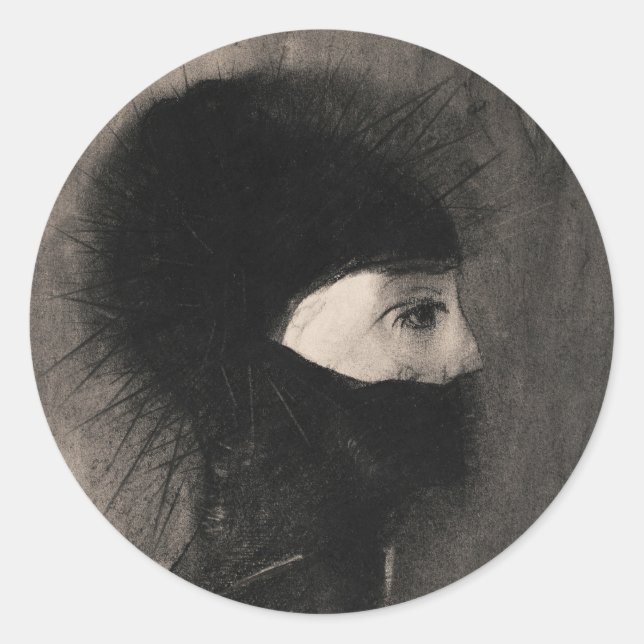 Odilon Redon Armor. Dunkle Frau Gesicht. Symbolism Runder Aufkleber (Vorderseite)