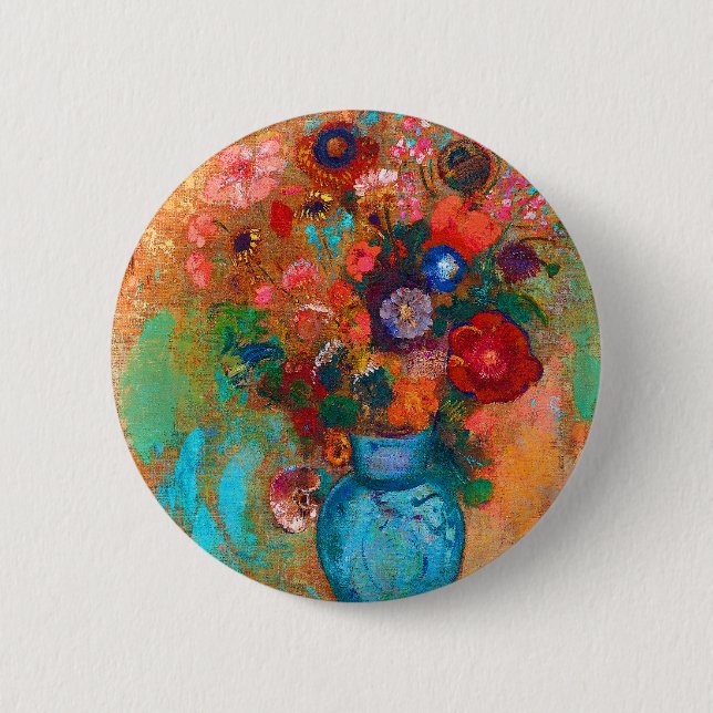 Odilon Redon Blume Bouquet in Blue Vase Button (Vorderseite)