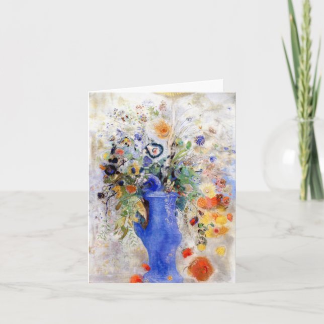 Odilon Redon - Grosses Bouquet in Pastel Blue Vase Karte (Vorderseite)