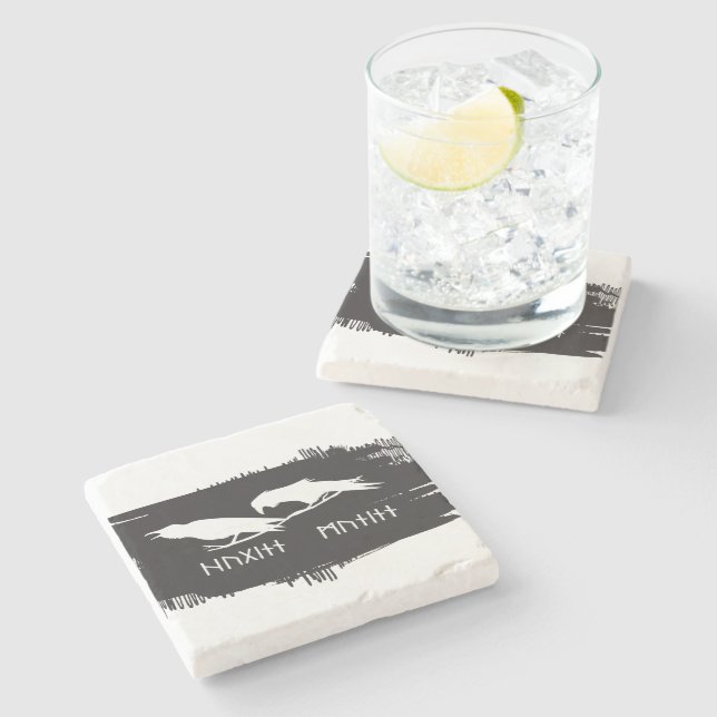 Odin Hammer runes ravens Viking Mythology Valhalla Steinuntersetzer (Seitenansicht)