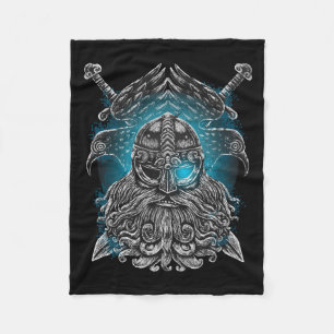 Odin mit Raben und Schwertern Viking Mythology blu Fleecedecke