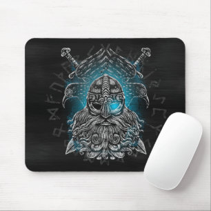 Odin mit Raben und Schwertern Viking Mythology blu Mousepad