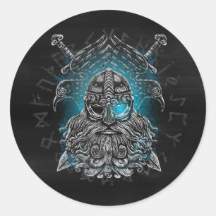 Odin mit Raben und Schwertern Wikinger-Mythologie Runder Aufkleber