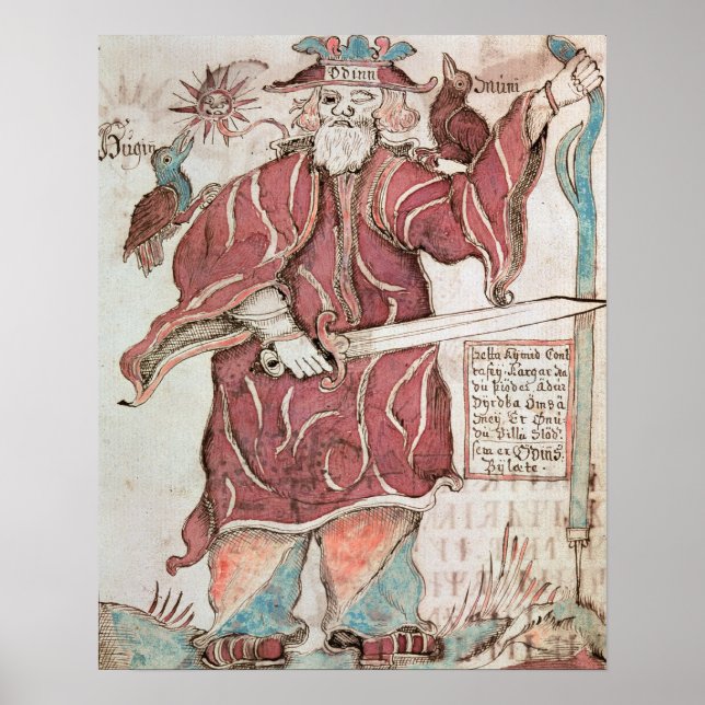 Odin mit seinen beiden Krähen, Hugin und Munin Poster (Vorne)