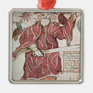 Odin, mit seinen zwei Krähen, Hugin und Munin Silbernes Ornament