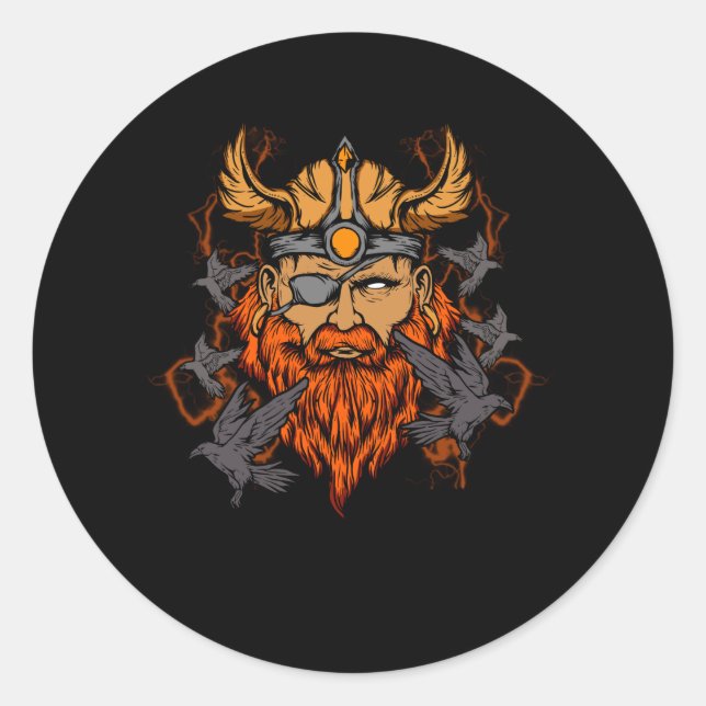 Odin Norse Mythology Viking God & Ravens Runder Aufkleber (Vorderseite)