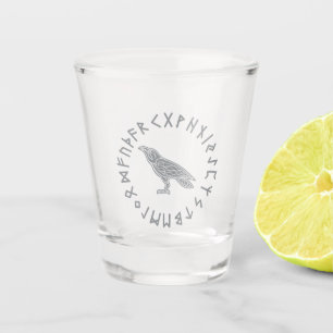 Odin Rabe Krähe Wikinger Mythologie Runen runisch Schnapsglas