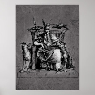Odin Raben auf seinem Steinthron Wikinger-Mytholog Poster