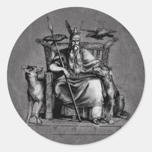 Odin Raben auf seinem Steinthron Wikinger-Mytholog Runder Aufkleber