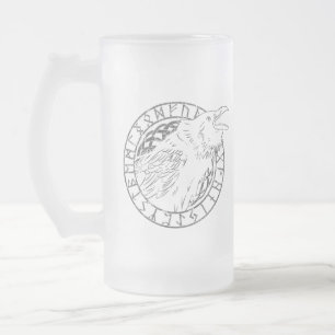 Odin Raben Huginn Muninn Wikinger Runenkreis Mattglas Bierglas