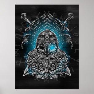Odin Raben und Schwerter Blau Leuchtendes Auge Nor Poster