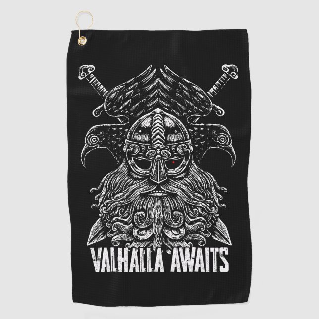 Odin Raben Viking-Mythologie Walhall erwartet Golfhandtuch (Vorderseite)