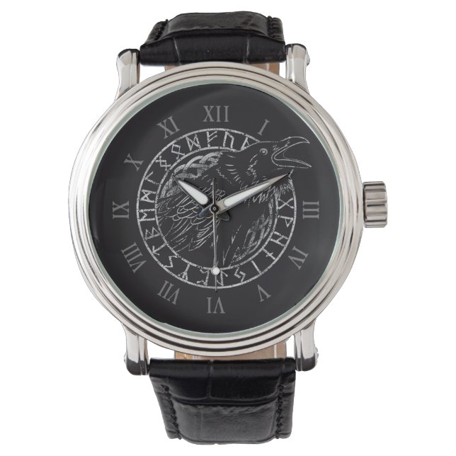 Odin Raven Crow Viking Mythology läuft rundum Armbanduhr (Vorderseite)