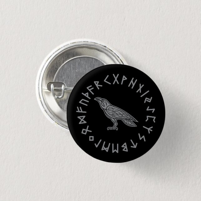 Odin Raven Crow Viking Mythology läuft rundum Button (Vorne & Hinten)