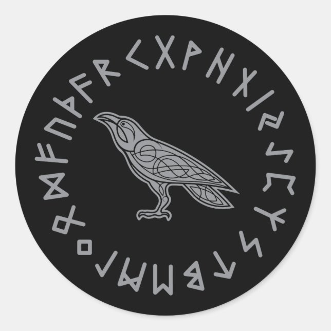 Odin Raven Crow Viking Mythology läuft rundum Runder Aufkleber (Vorderseite)