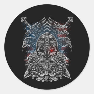 Odin ravens and Schwerter Viking Mythology USA fla Runder Aufkleber