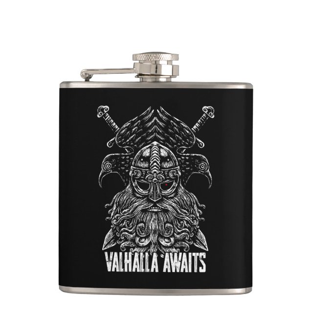 Odin ravens Viking Mythology Valhalla erwartet Flachmann (Vorderseite)