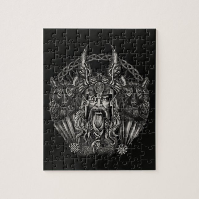 Odin und seine Wölfe Geri und Freki (Vertikal)