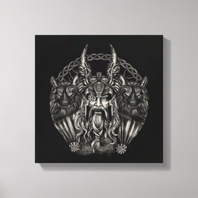 Odin und seine Wölfe Geri und Freki Leinwanddruck (Vorderseite)