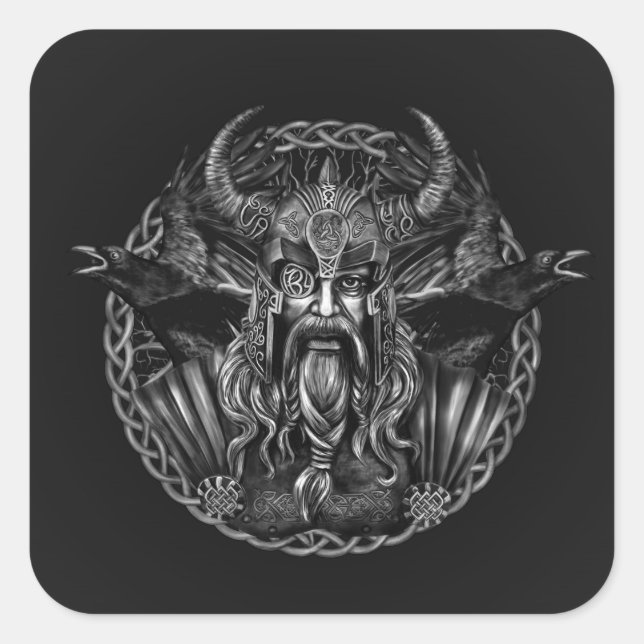 Odin und seins ravens Huginn und Muninn Quadratischer Aufkleber (Vorderseite)