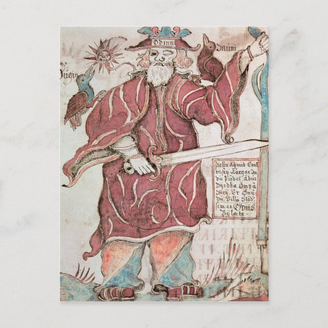 Odin, with his two crows, Hugin  and Munin Postkarte (Vorderseite)