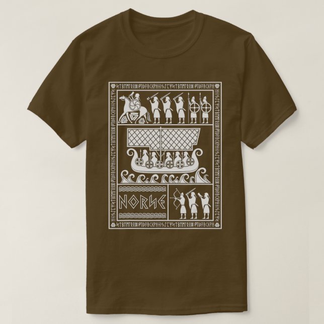 Odin zu Sleipnir und Viking Warriors Norse Mytholo T-Shirt (Design vorne)