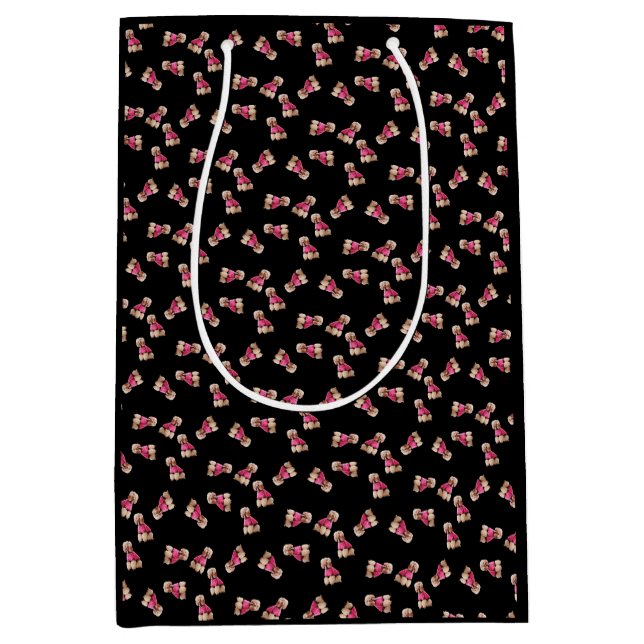 Odles of Poodles (rosa auf schwarz) Mittlere Geschenktüte (Vorderseite)