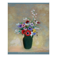 Odlion Redon Große grüne Vase mit gemischten Blume
