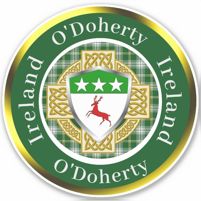 O'Doherty Irish Shield/Celtic Cross Personalisiert Aufkleber (Vorderseite)