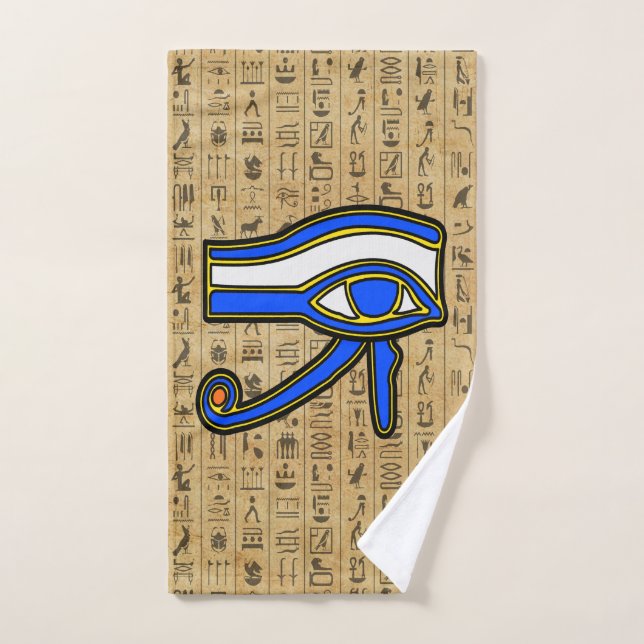 Oeil de Horus Bleu Sur Hiéroglyphes (Serviette à main)