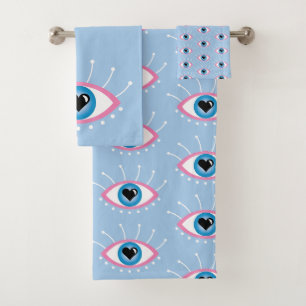 Oeil mal grec avec cils rose bleu