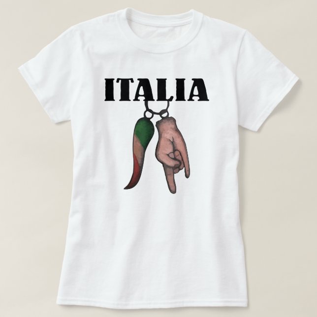 OEIL MAUVAIS DE T-SHIRT ITALIEN DE KLAXON, CORNO (Design devant)