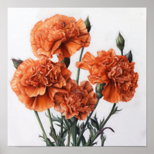 Oeillets Orange Flower Art Imprimer Poster