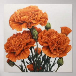 Oeillets Orange Flower Art Imprimer Poster