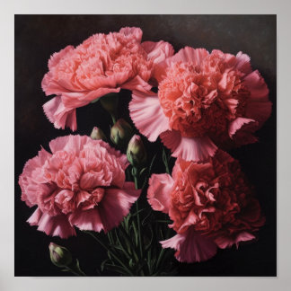 Oeillets roses Fleur Art Imprimer Poster