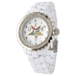 OES Custom Women's Kristall White Enamel Armbanduhr