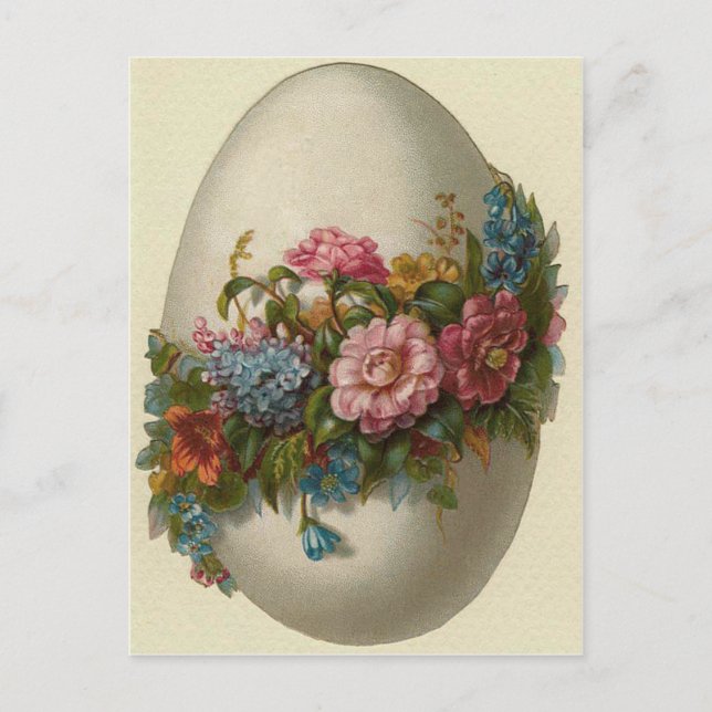 Oeuf vintage De Pâques Avec Fleurs Carte De Pâques (Devant)