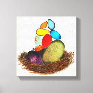 Oeufs Bleus Dans La Toile Colorée Du Nid