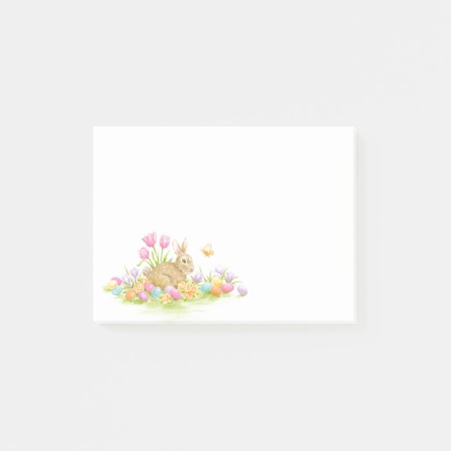 Oeufs de lapin de Pâques et fleurs Notes post-it (Devant)